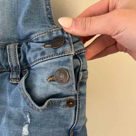 Justice Shortalls Girls Light Blue Overall Short 8 Denim Distressed Jeans - Picture 7 of 9